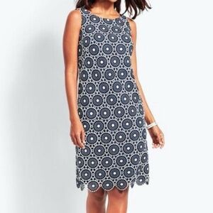 NWT TALBOTS Crochet Shift Dress Sheath Feminine Classic Party Navy White 14